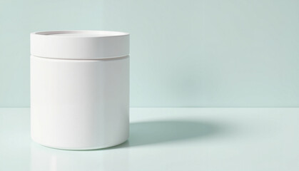 Cylindrical white box mockup on smooth surface, minimal elegance