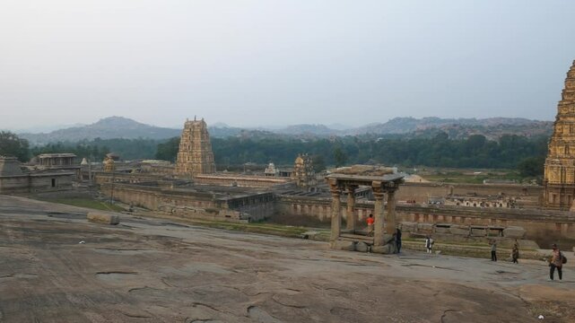 amazing temple complex at Hampi, world famous unesco site, ancient stone walls and mysterious gateways in Karnataka, India