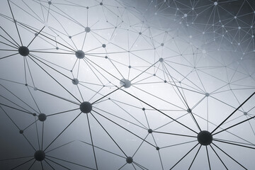 Abstract image of interconnected nodes and lines, forming a complex network structure, symbolizing connection, communication, and global networking