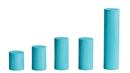 Teal Cylindrical Wooden Blocks Ascending in Size Showing Growth Progress