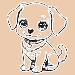 The cute puppy sticker, drawn in doodle style, looks charming and playful. It is drawn with simple, slightly careless lines, which gives the drawing lightness and funny dynamics.