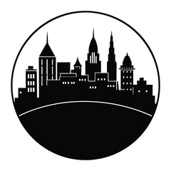 Fototapeta premium Night city skyline with illuminated buildings and moonlit sky