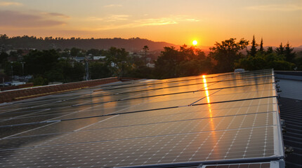 solar panels at sunset