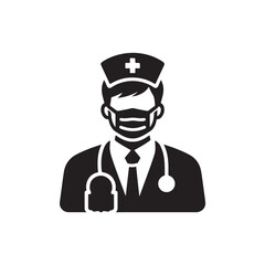 Black Color Nurse Silhouette Vector Illustration, Solid White Background