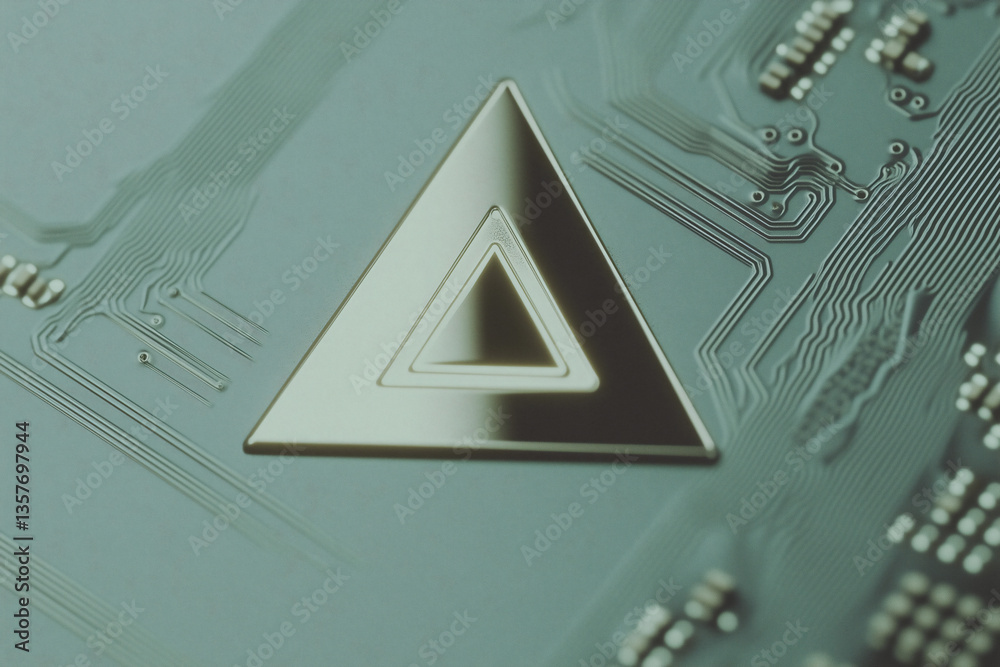 Poster tech abstract: close-up view of a modern and minimalistic tech circuit board with the sharp metallic