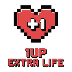 1 Up Extra Life T Shirt Design Pixelated Love Illustration Game