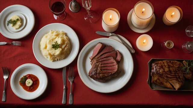 Vintage hotel meal steak and mashed potatoes