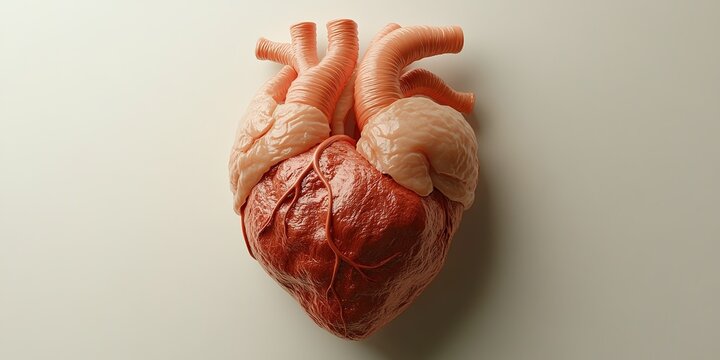 Anatomical heart model showcasing intricate details for educational purposes in a studio setting