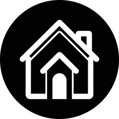Simple White House Icon on Black Circle - Minimalist Home Symbol: Vector Design - Basic House Shape: Real Estate Icon