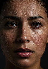 Close-Up Portrait of a Woman with Wet Skin and Water&nbsp;Droplets