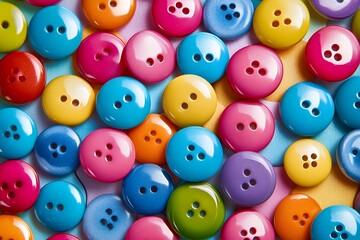 Vibrant assortment of colorful buttons in various sizes and textures