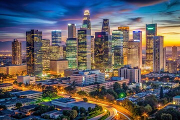 Obraz premium Panoramic Los Angeles Downtown Skyline Night View - Stunning Cityscape