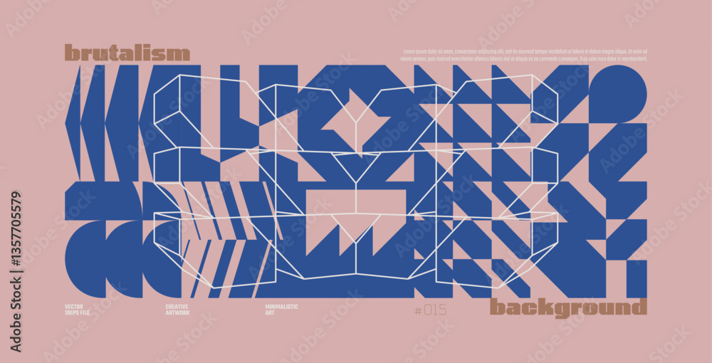 Poster brutalism abstract vector tea rose color background with postmodern geometric graphic shapes in y2k 
