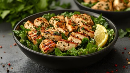 Bowl of Caesar Salad with Grilled Chicken