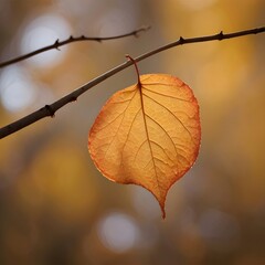 A stunning close-up stock photo of a single autumn leaf, rich in detail, falling gracefully against a blurred warm-toned background. A perfect representation of seasonal transition and nostalgia.