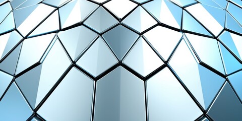 Abstract three-dimensional shimme light-blue triangle surface with faceted texture creating dynamic geometric patterns and designs