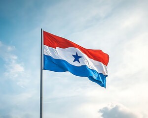 Panama Flag Waving for Blue Sky.