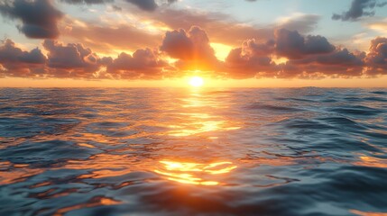 Fototapeta premium Sunset Over Ocean Waves with Vibrant Sky and Clouds
