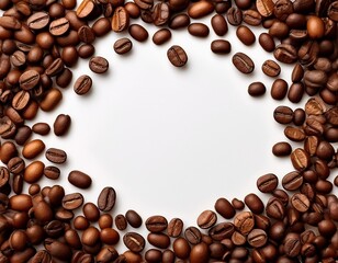 marco de granos de café, en un fondo de tono blanco