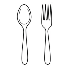 Spoon and fork vector illustration. Hand-drawn doodle cutlery icons for kitchen, cooking, and dining. Black line art isolated on white background.