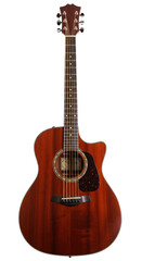 Obraz premium Chestnut colored 6-string acoustic guitar on transparent background