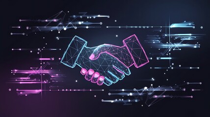 Abstract vector image of futuristic style business handshake low poly illustration with lines and dots