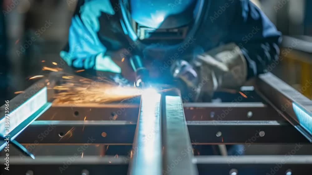 Leinwandbilder a closeup image of welding sparks flying as a technician connects two metal components capturing the