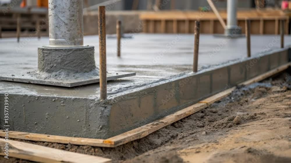Aufkleber a closeup of a concrete foundation being poured for a cooling tower with wet concrete textures and t