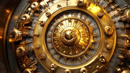 Obraz premium Intricate Golden Mechanism: A Close-Up of a Complex Clockwork Device
