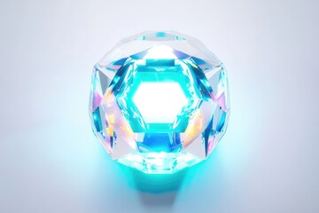 Naklejka premium A luminous,faceted gemstone with iridescent hues glows against a soft background.
