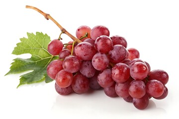 Fototapeta premium Fresh red grapes with leaf isolated on white background