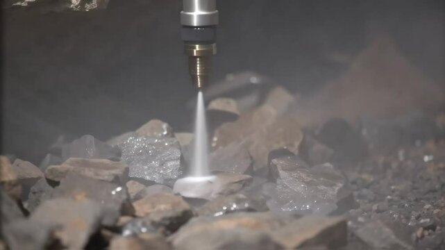 A closeup of a highpressure water jet ting through rock creating a spray of debris and highlighting the innovative ods employed in tunneling operations.