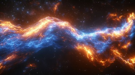 Naklejka premium Abstract cosmic energy flow. A mesmerizing display of vibrant, flowing energy, like a river of fire 