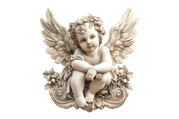 Cupid of Rococo Art Isolated on White and Transparent Background PNG Image.