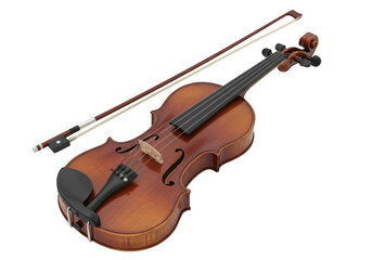 Fototapeta premium Violin and bow on transparent background