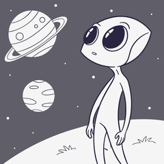 Alien alien in space  with glitch effects vector design