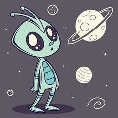 Fototapeta premium Alien alien in space with glitch effects vector design