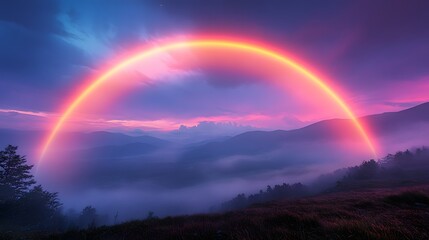 Naklejka premium Magical Double Rainbow Over Misty Mountain