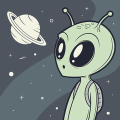 Alien alien in space  with glitch effects vector design