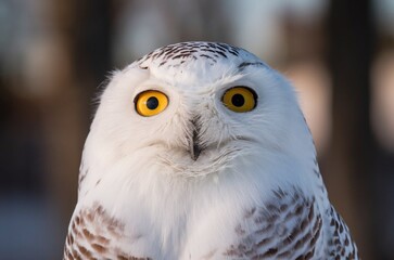 Naklejka premium Close-up shot of a snowy owl's face