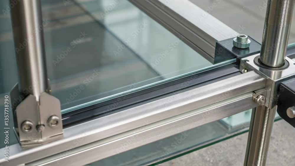 Leinwandbilder a closeup of the fastening mechanism used to secure glass panels to the steel frame providing insigh