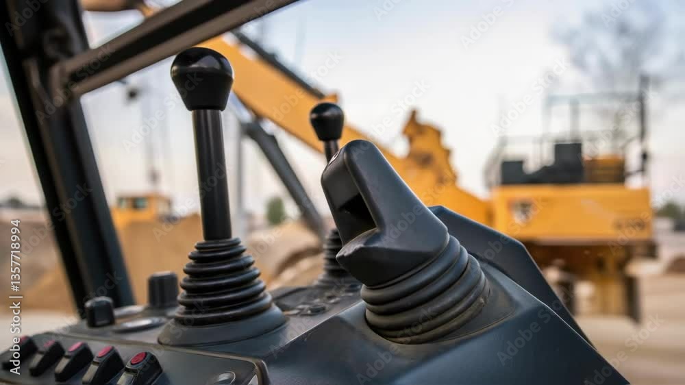 Aufkleber A closeup of the intricate control levers inside the operators cabin with a blurred view of the heavy equipment being lifted emphasizing the operators skill.