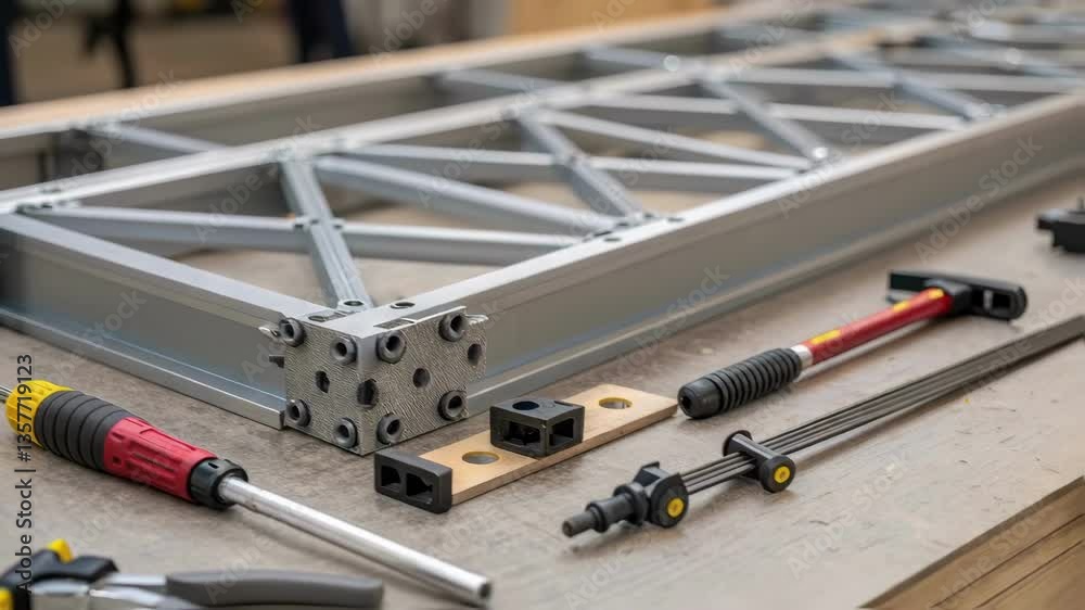 Aufkleber A closeup of the intricate joints and connectors of a prefabricated bridge section with tools tered nearby showcasing the complexity and engineering involved in the assembly
