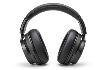 Black wireless headphones isolated on white background