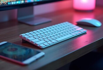 Black office desk table with computer and coffe cup