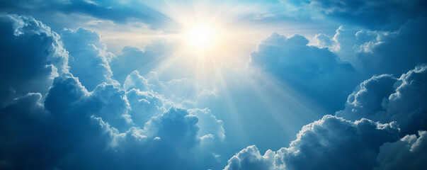 Single ray of light piercing through heavy clouds in a serene sky during daytime