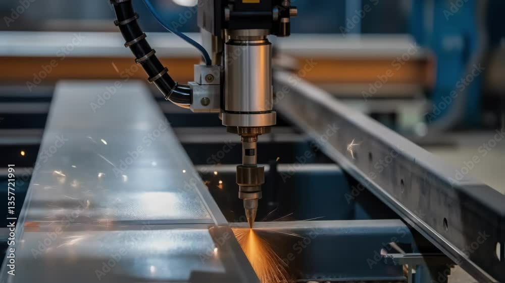 Aufkleber A medium closeup capturing the interaction between the robotic welding arm and a metallic substrate with the shimmering bead of weld filling the joint between two pieces of metal.