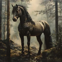 Fototapete Pony Radiant magical stallions running across a breathtaking fantasy forest scene picture  © Jeet