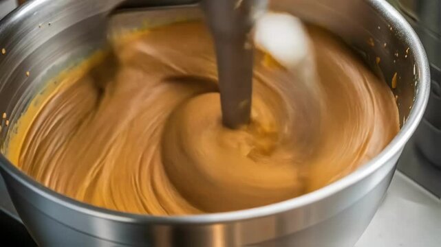 A medium closeup of a mixing machine in action with thick swirling paint being blended revealing the rich texture and sheen of industrialgrade coatings as bubbles rise to the