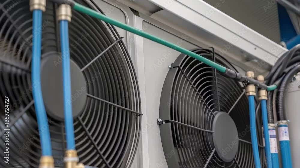 Poster a medium closeup of a section of the cooling system containing ecofriendly refrigerant lines illustr